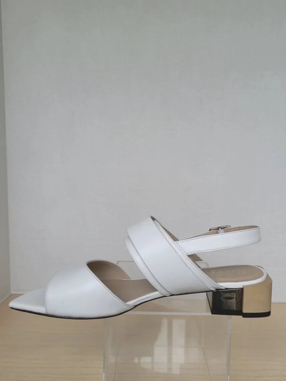 Chris Donovan Linda White Leather Sculptural Block Heel Slingback Sandal US 8.5